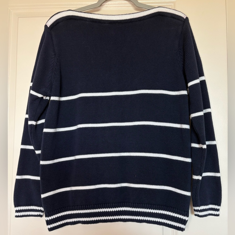 Jason Maxwell Anchor Stripes Boatneck Sweater 100% Cotton Knit Vintage Preppy - Picture 2 of 3